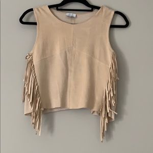 Suede beige fringe top ZARA